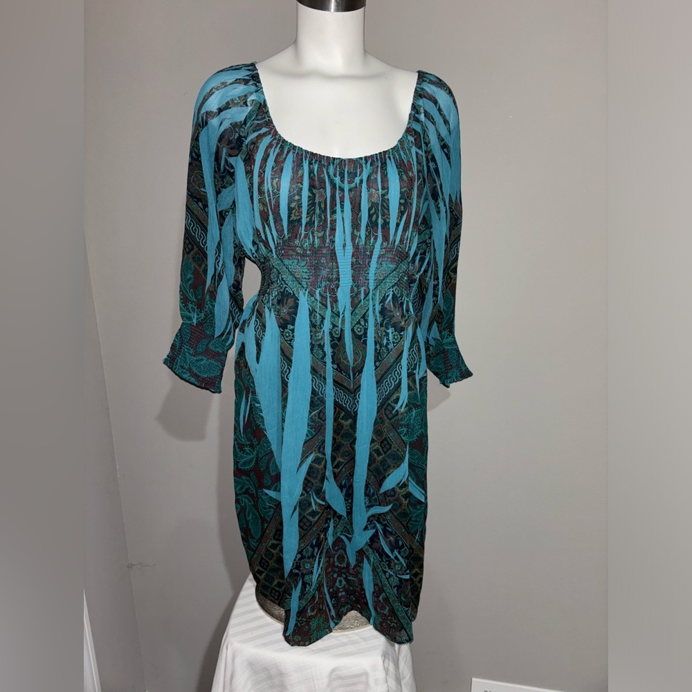 One World Women's Size XL Dress Length 38" Empire Elastic Waist, 3/4 Sleeves